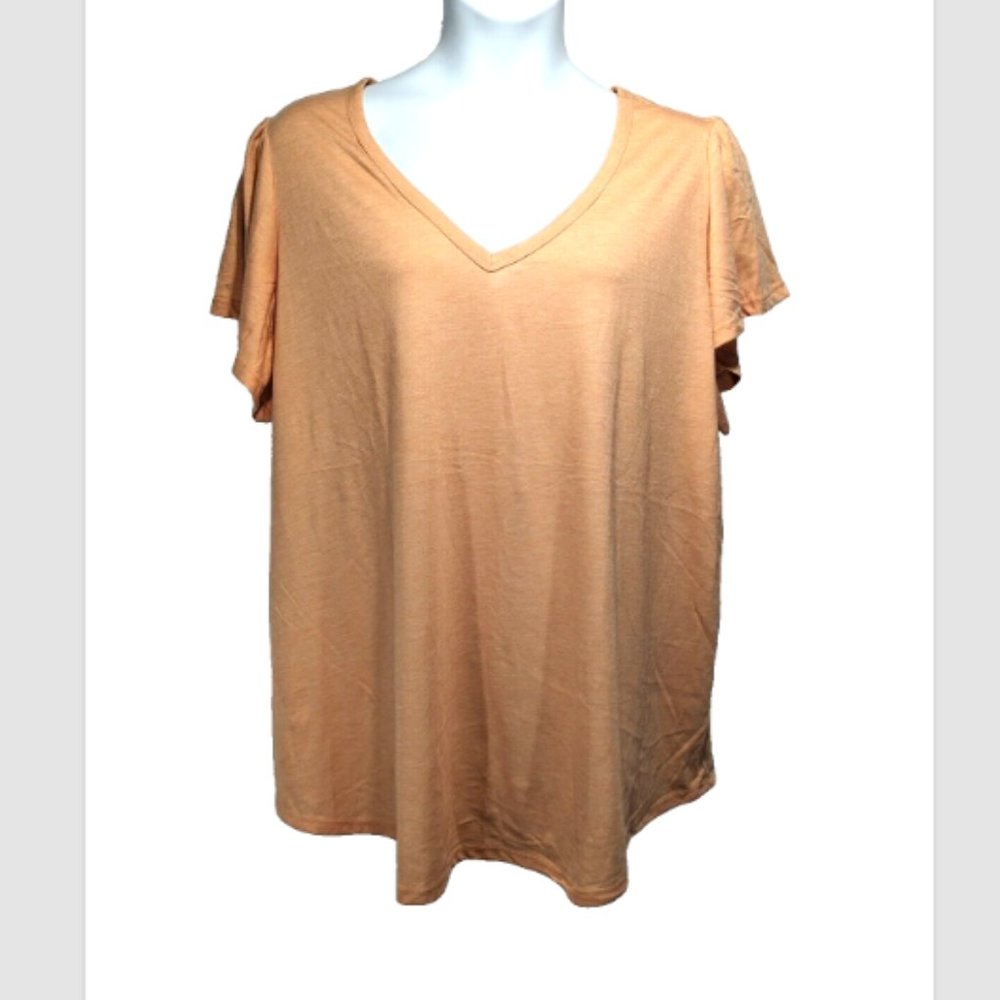 NWOT Torrid Classic Fit Jersey V-Neck Flutter Sleeve Tee Peach Bloom 2X